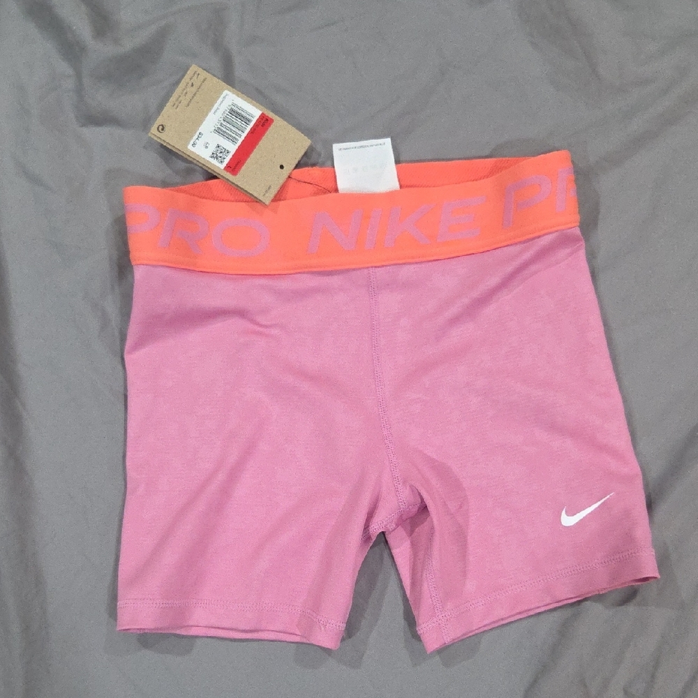 Nike Pro Pink Compression Shorts with Coral Waistband